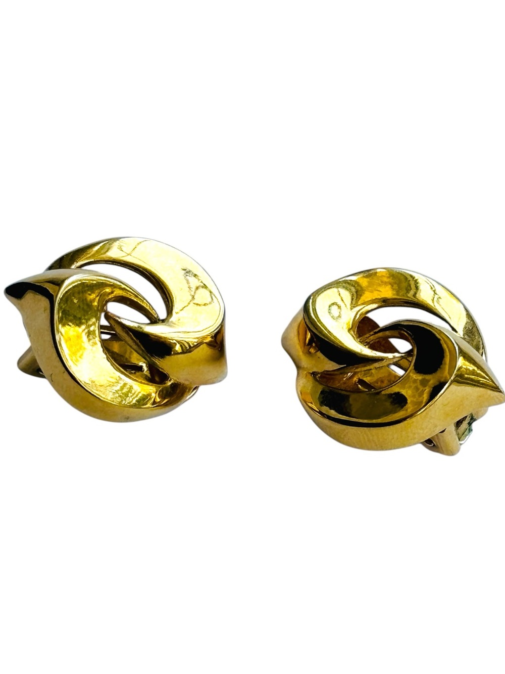 Alfred Sung Signed Gold Tone Modernist Swirl Clip On Earrings Vintage 1”